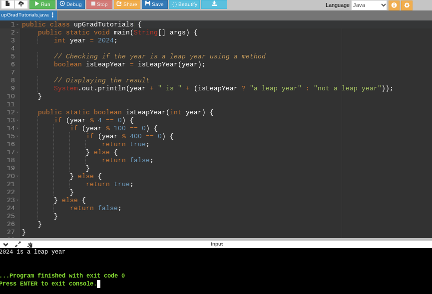 Java Leap Year Program - upGrad