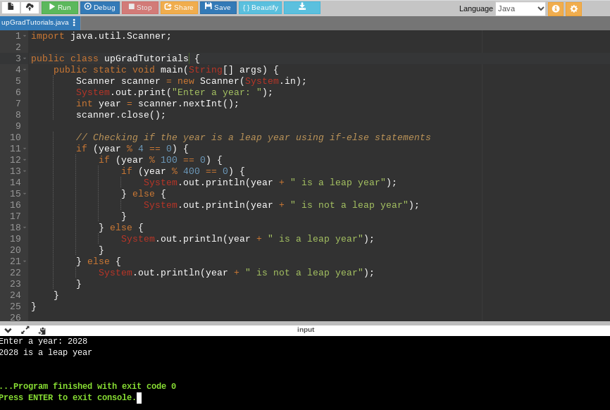 Java Leap Year Program - upGrad